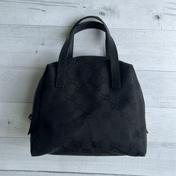 Vintage Mini Gucci GG Logo Top Handle Black Canvas Bag - Picture 10 of 14